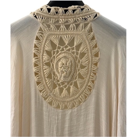 Altar’d State Cream Crochet Trim Midi Boho Festival Kimono Kaftan XS Coverup - Picture 8 of 16